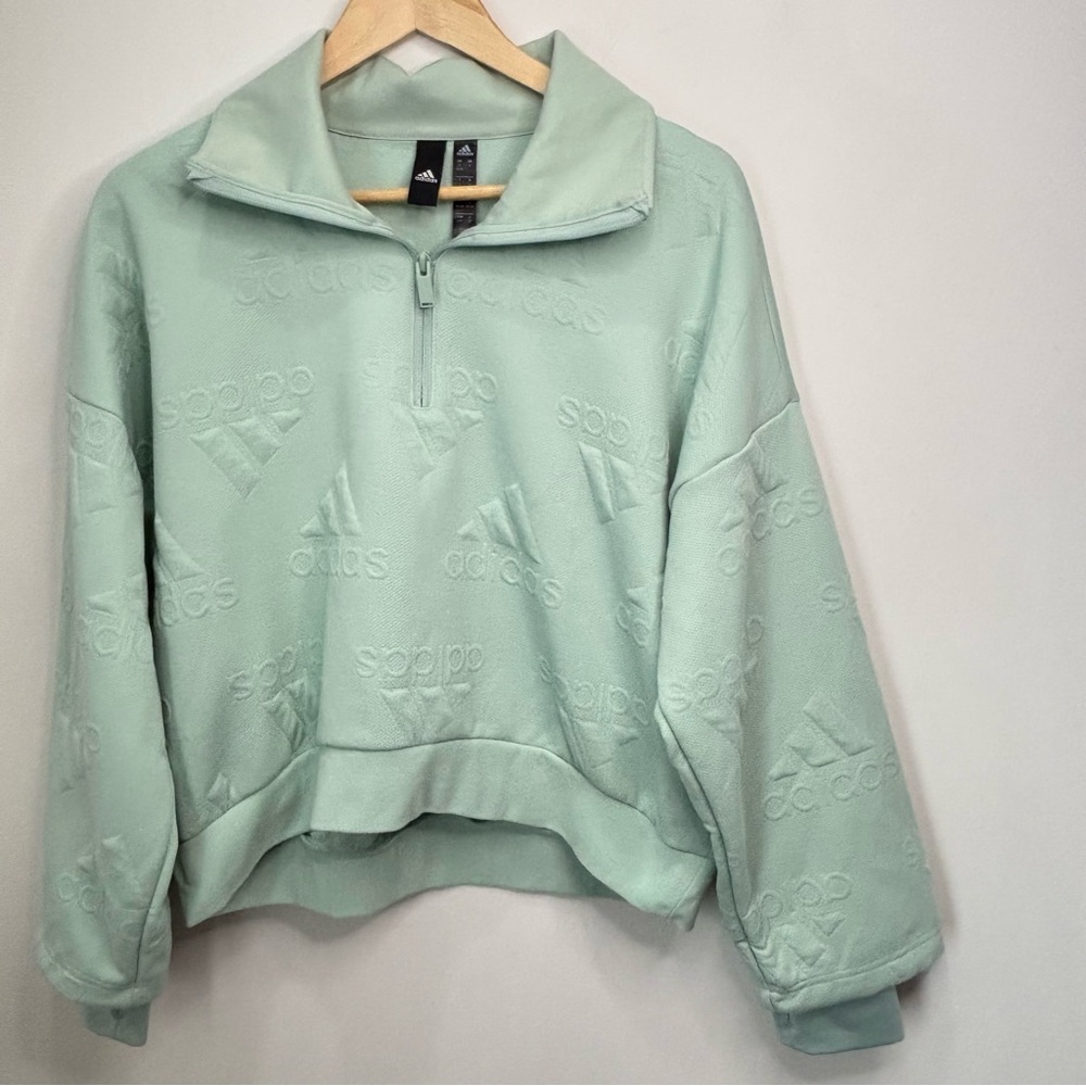 Adidas Sweatshirt Quarter zip Mint Green Logo Cropped Size Small *G6